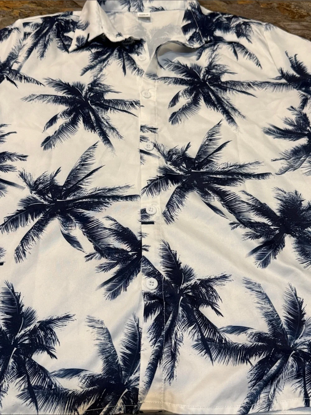 Boys youth size 13 Short-Sleeve Palm Print Shirt - White/Navy